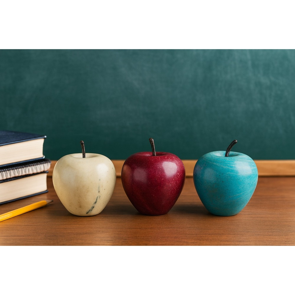 Set of 3 Heavy Decorative Apples Paperweights – Cream, Red & Teal Modern Decor